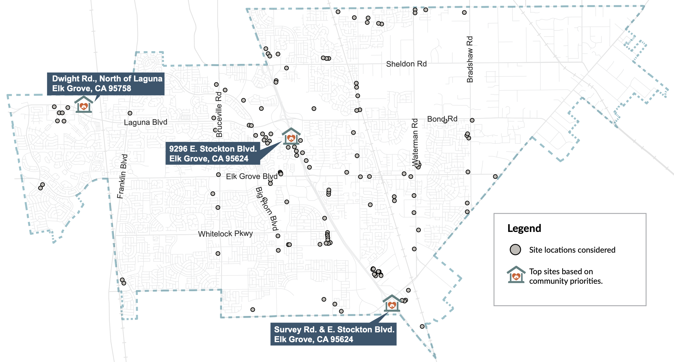 "citywide map of all 130 shelter locations considered"